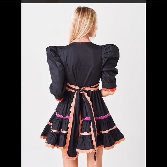 NWT CELIAB Sapin Scalloped Puff-Sleeve Mini Dress Medium - Picture 3 of 10